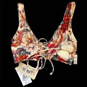 NWT Maaji Swimwear Bikini Top Reversible M Floral Tassel Tie Boho Beach Vacation